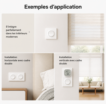 NéoShade Orb-ZigBee Pro avec exemples d'installation murale simple, horizontale ou verticale dans un cadre double.