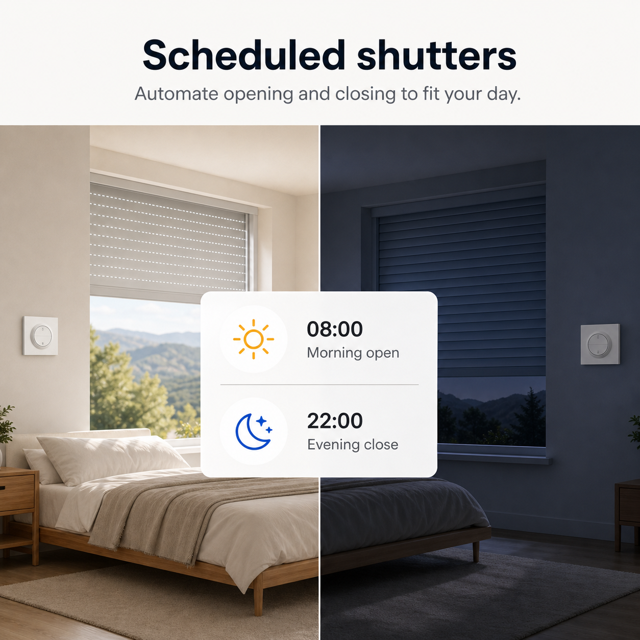 Scheduled morning and evening shutter scenes for NéoShade Orb-ZigBee Pro
