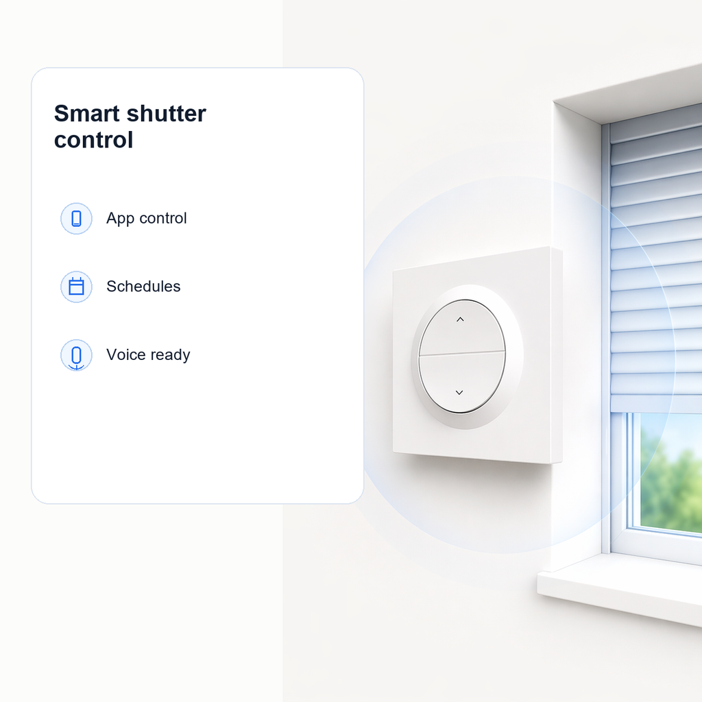 Smart shutter control features for NéoShade Orb-ZigBee Pro beside a window