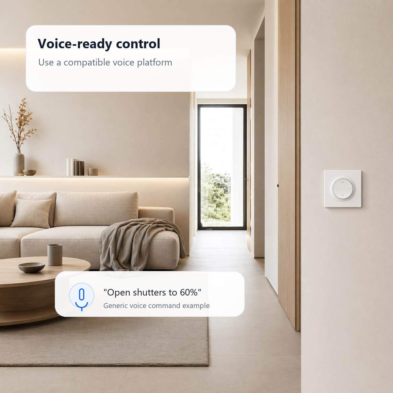 Voice-ready control example for NéoShade Orb-ZigBee Pro with compatible platform