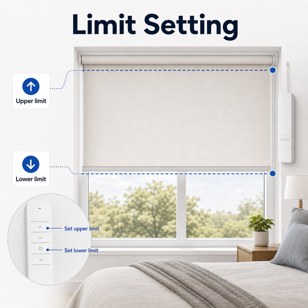 Upper and lower limit setting for motorized blinds