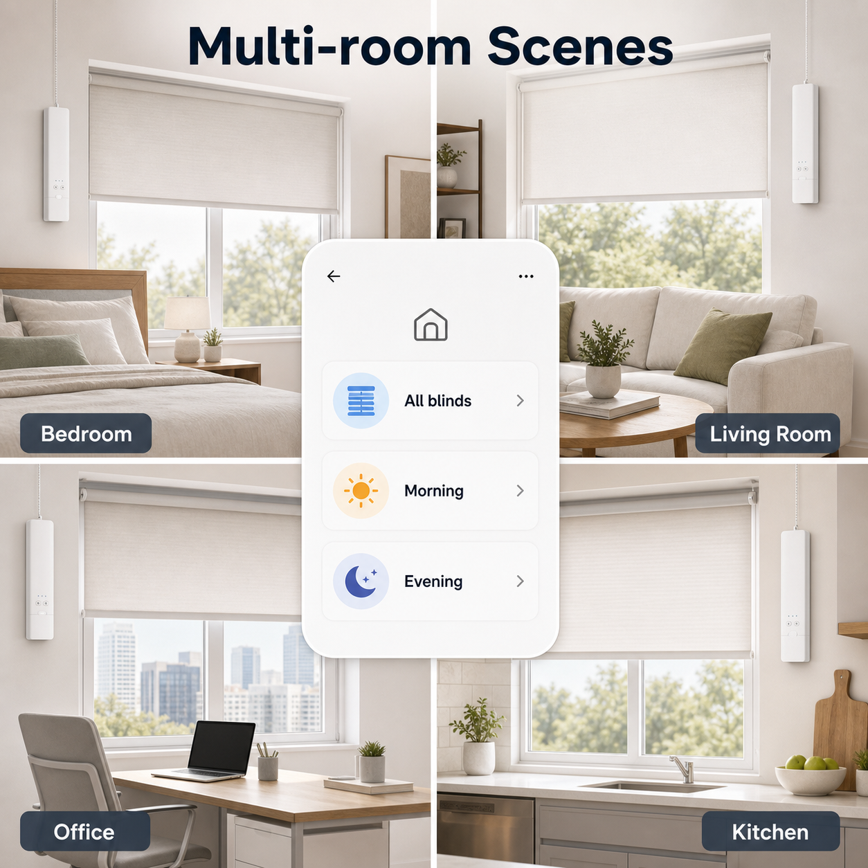 Multi-room scenes for controlling multiple blinds