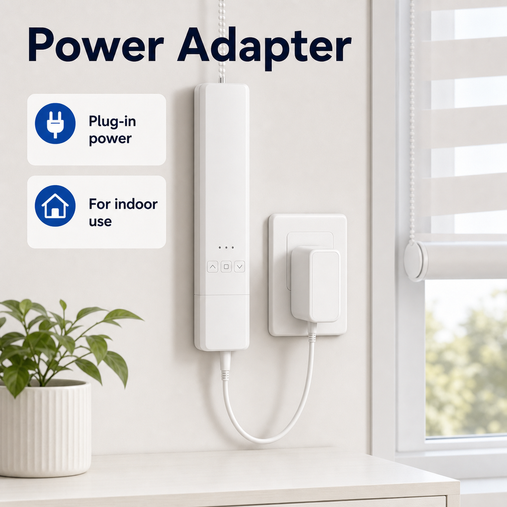 Power adapter connection for indoor blind motor kit