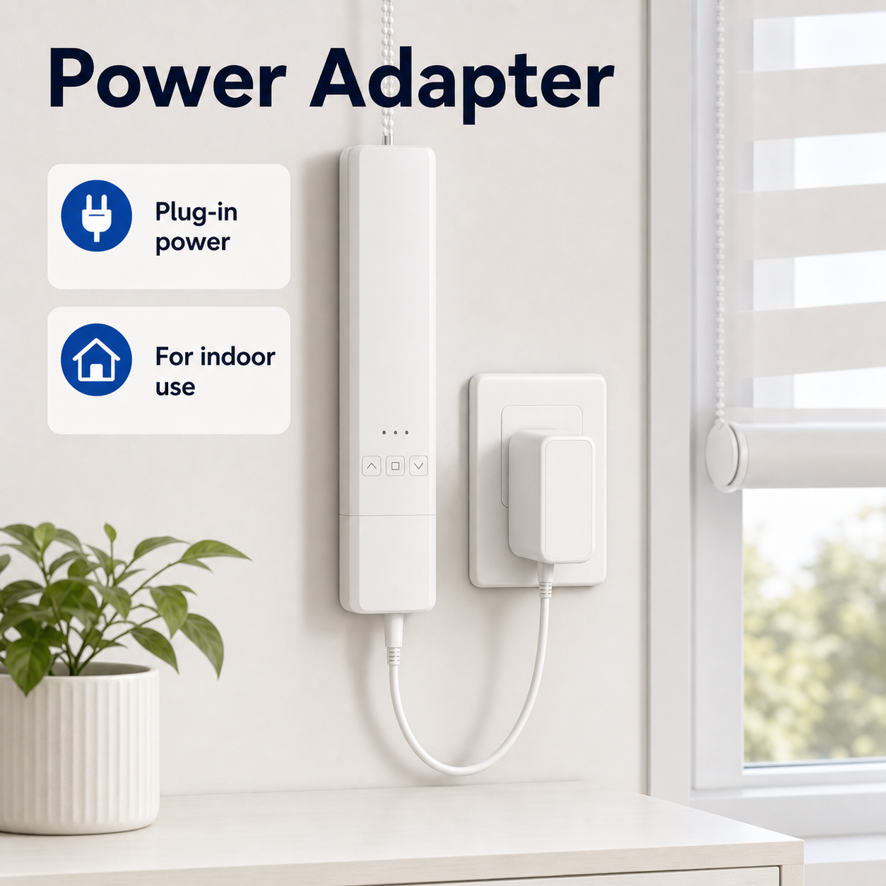 Power adapter connection for indoor blind motor kit