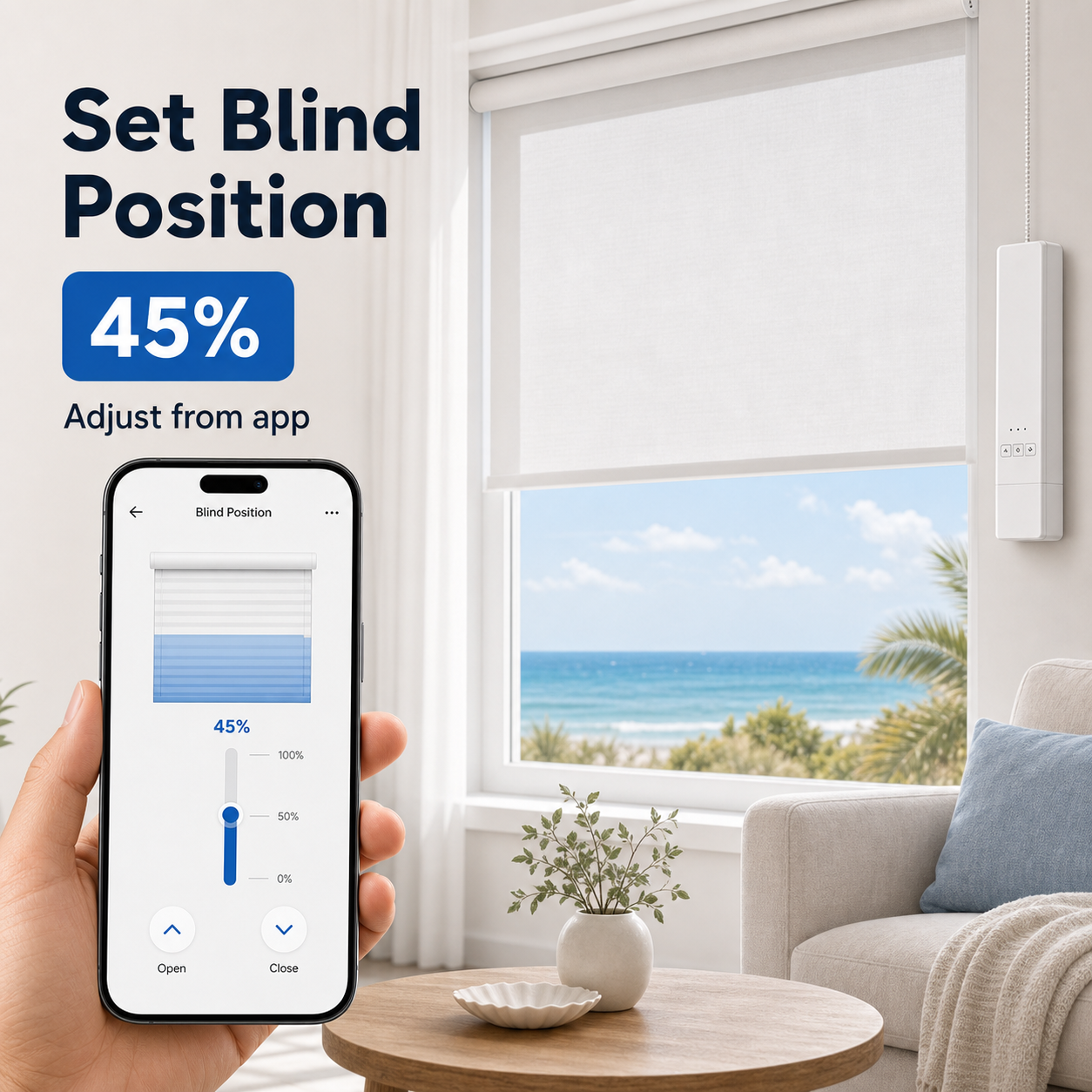 Blind position control screen with percentage setting