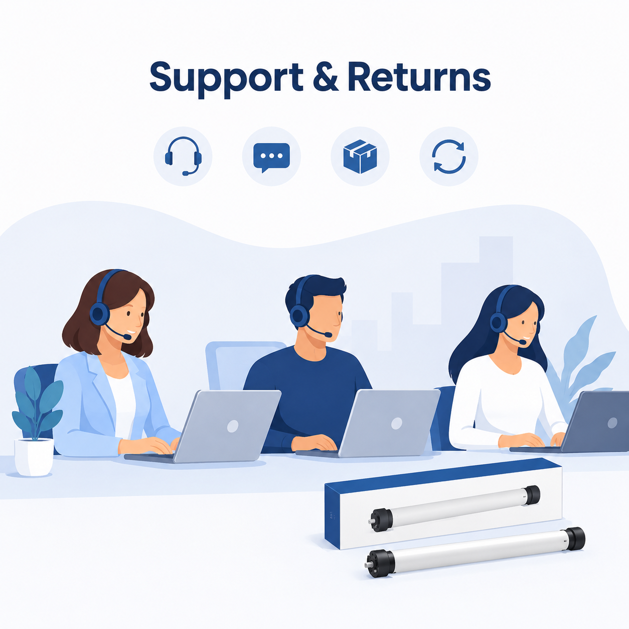 Support and returns visual for tubular roller blind motor