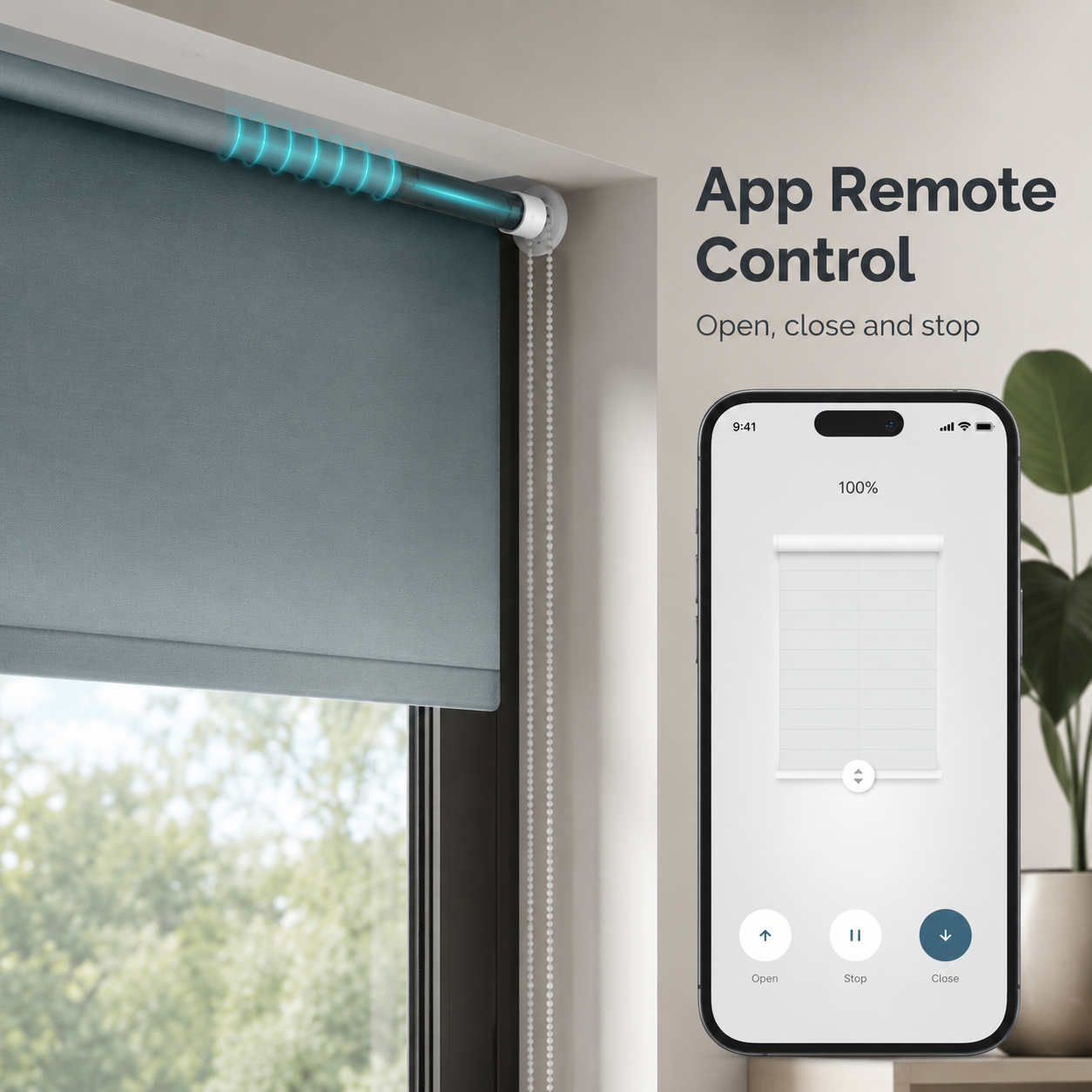 Mobile app remote control visual for tubular roller blind motor