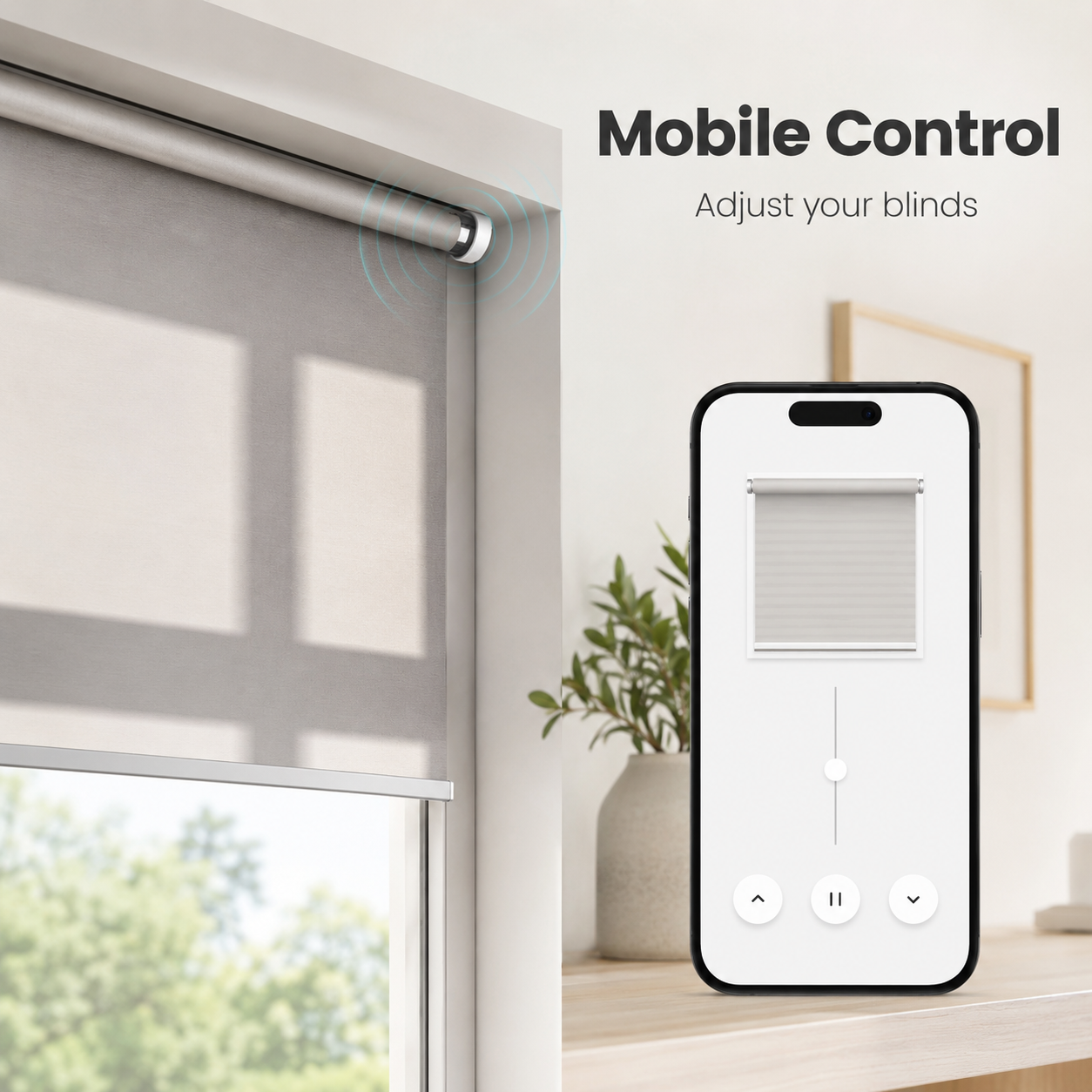Mobile control interface for adjusting a motorized roller blind
