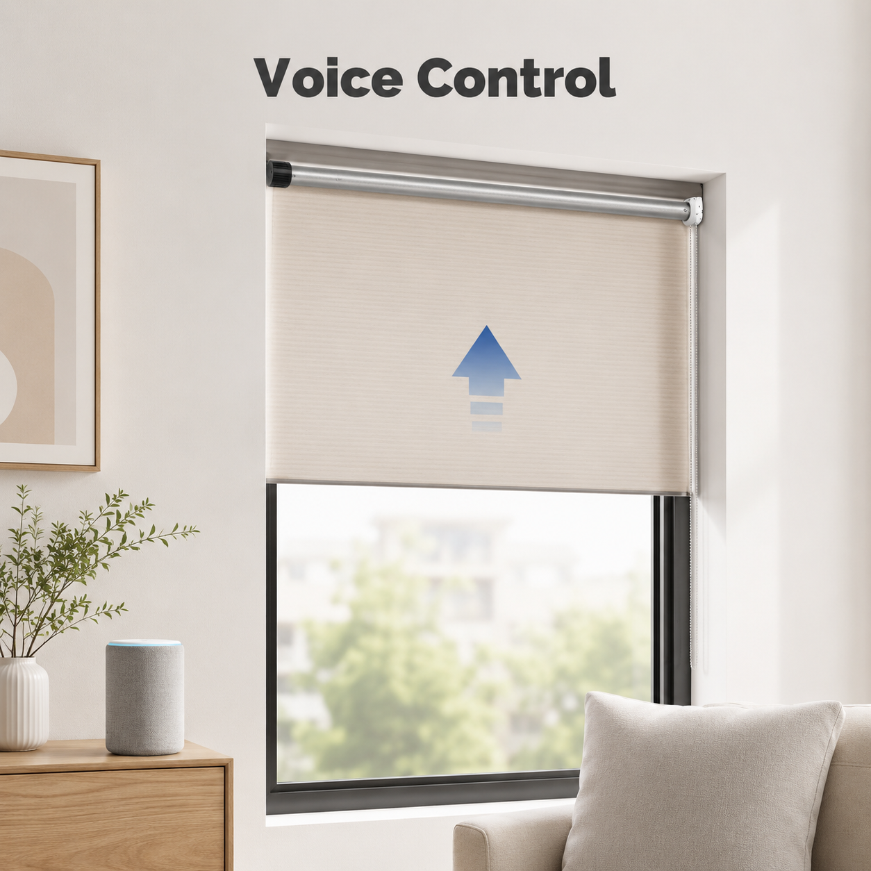 Voice control lifestyle scene for motorized roller blind