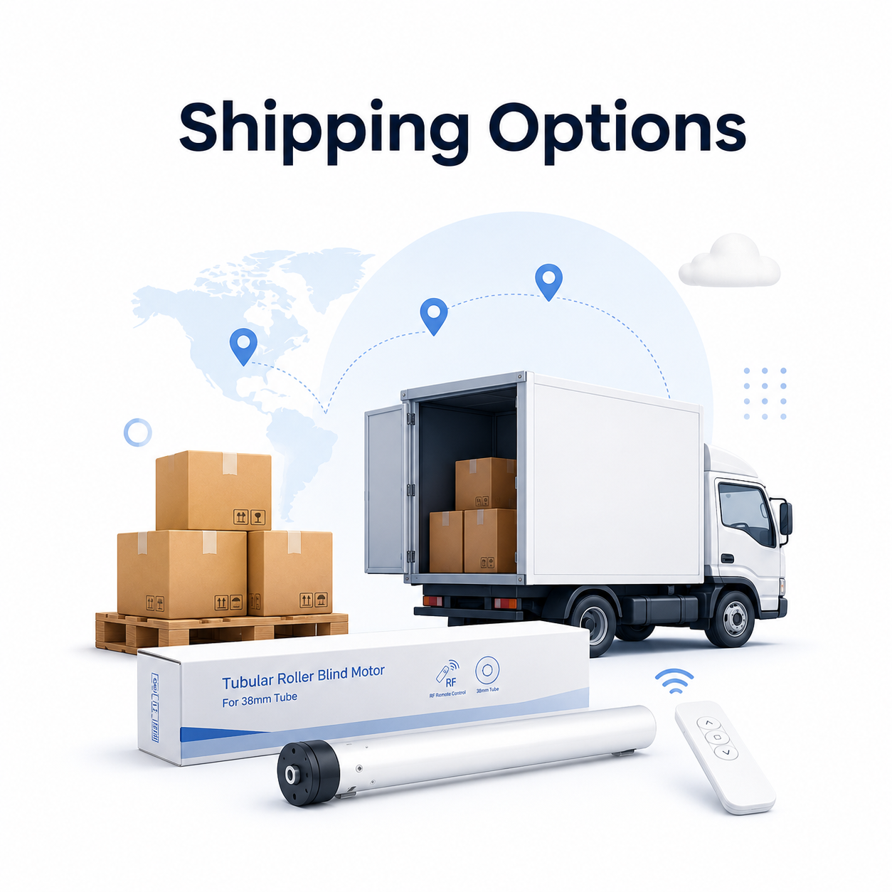 Generic shipping options visual for roller blind motor