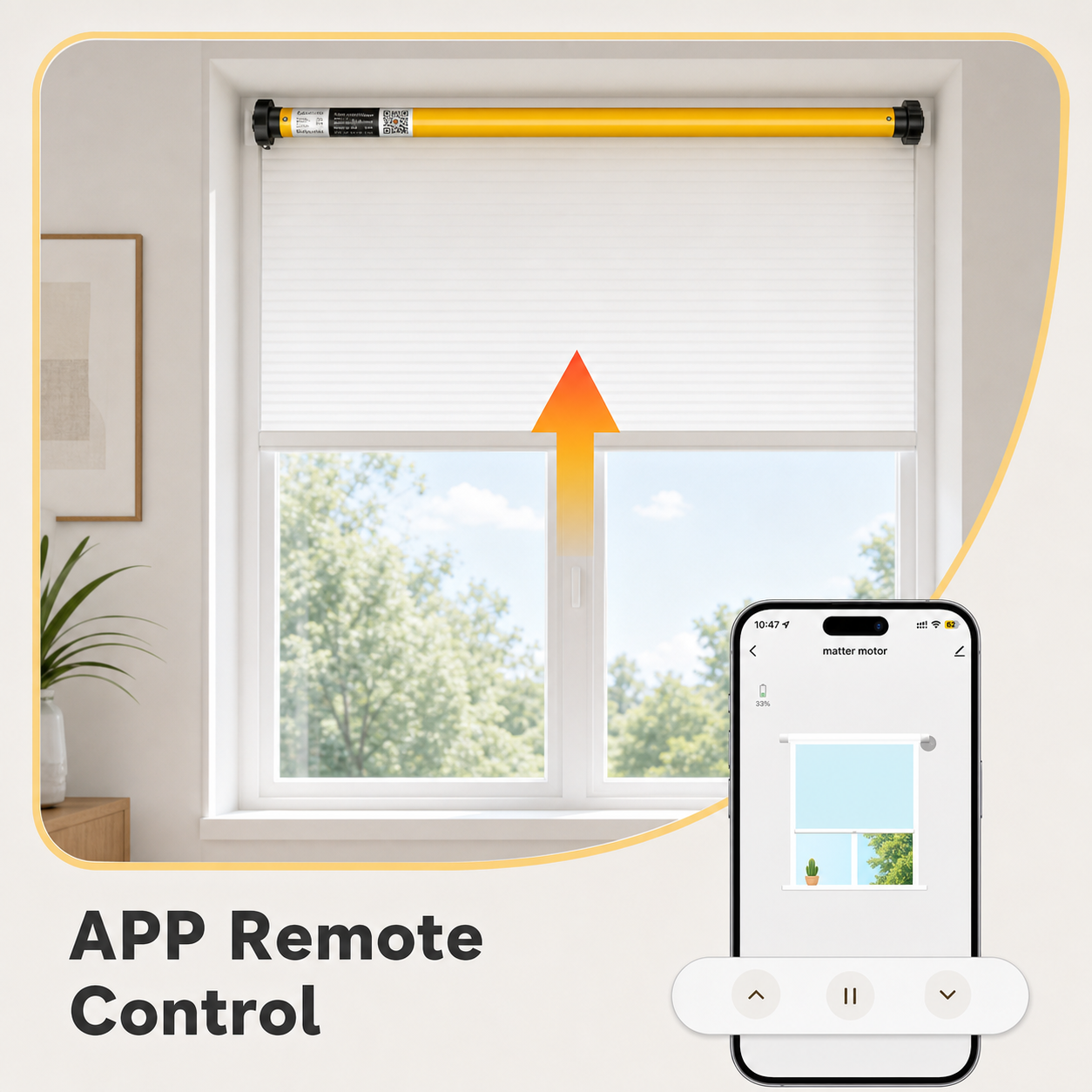 NéoShade Tube Matter Comfort app remote control for motorized roller blinds