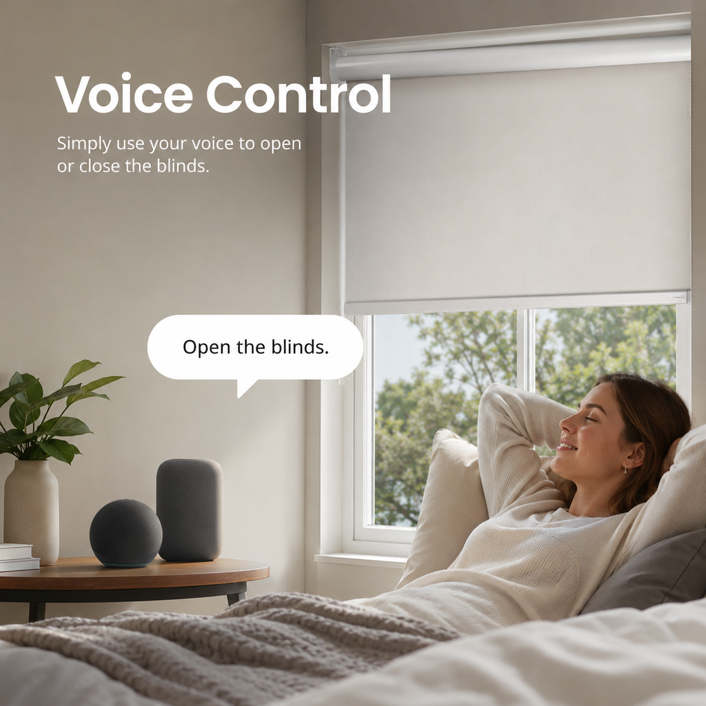 Voice control lifestyle scene for motorized roller blinds