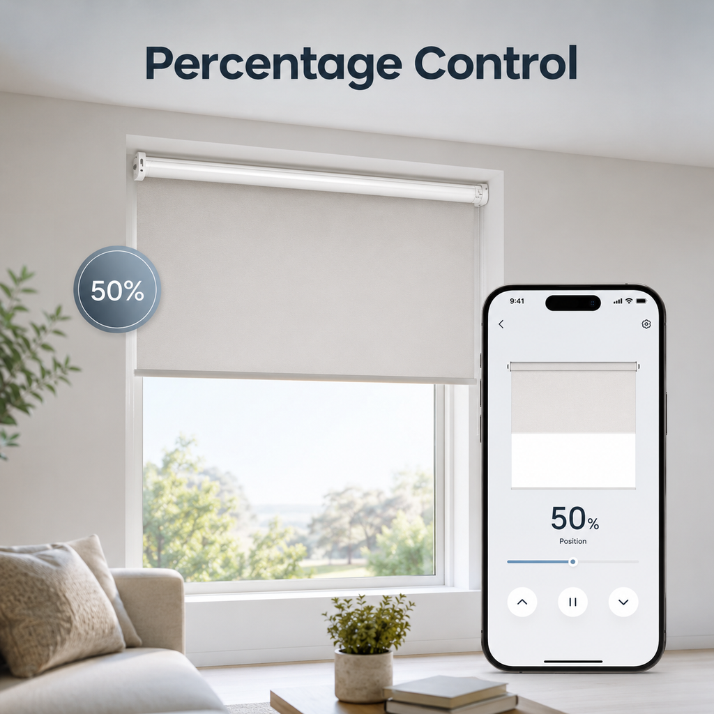 Percentage position control interface for motorized roller blinds