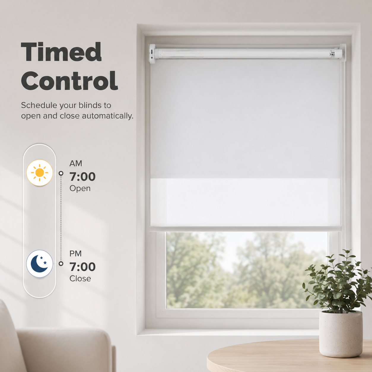Timed schedule control for automated roller blinds