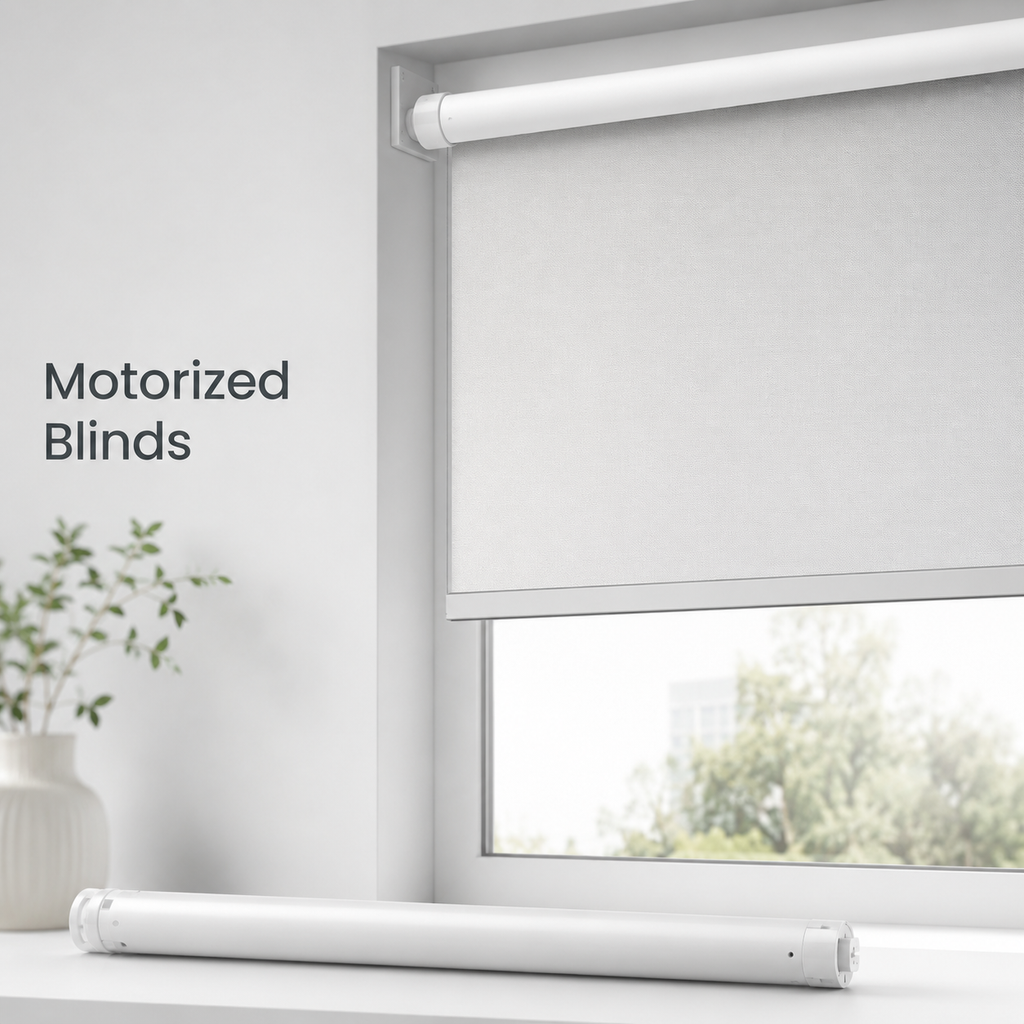 Motorized blinds feature image with rechargeable roller blind motor