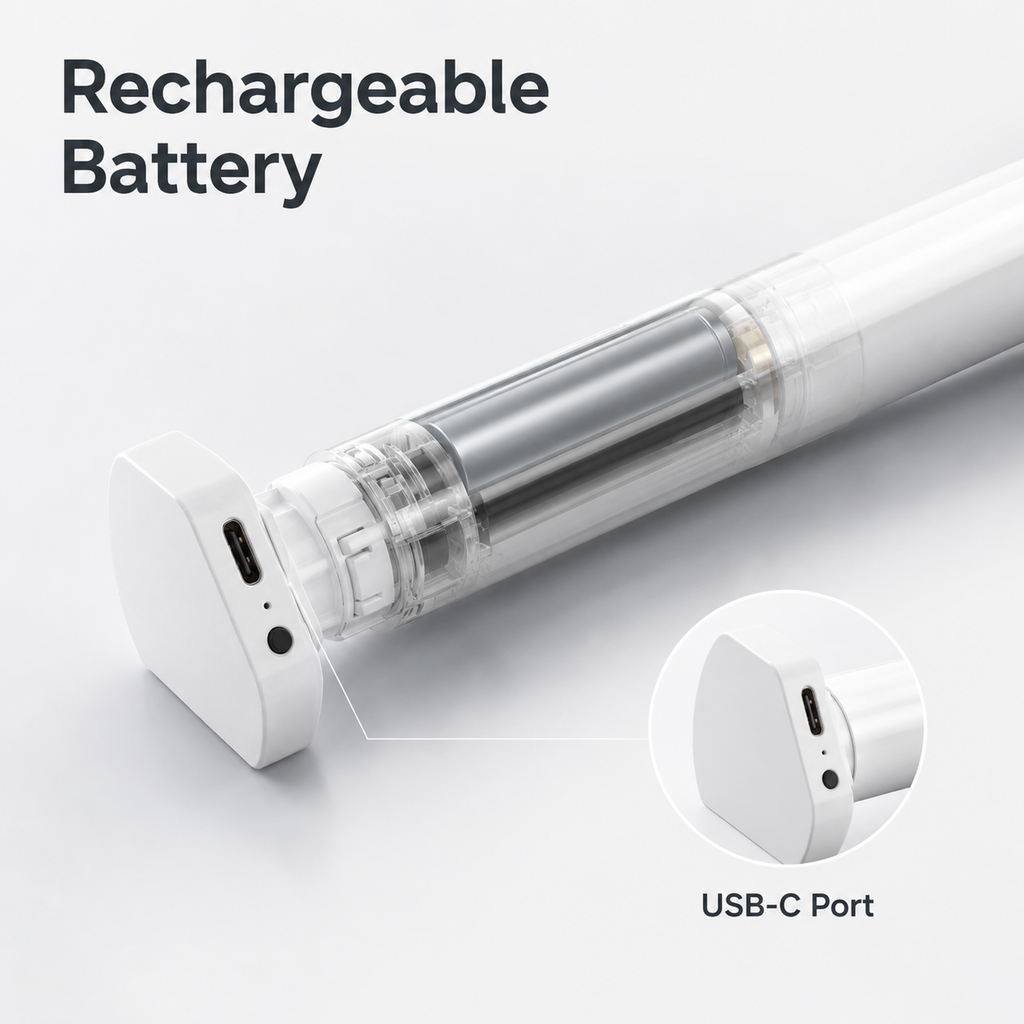 Rechargeable battery and USB-C port detail for roller blind motor