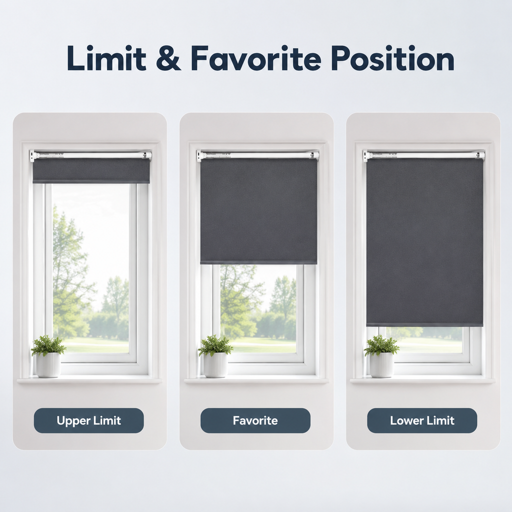 Upper lower and favorite position settings for motorized blinds