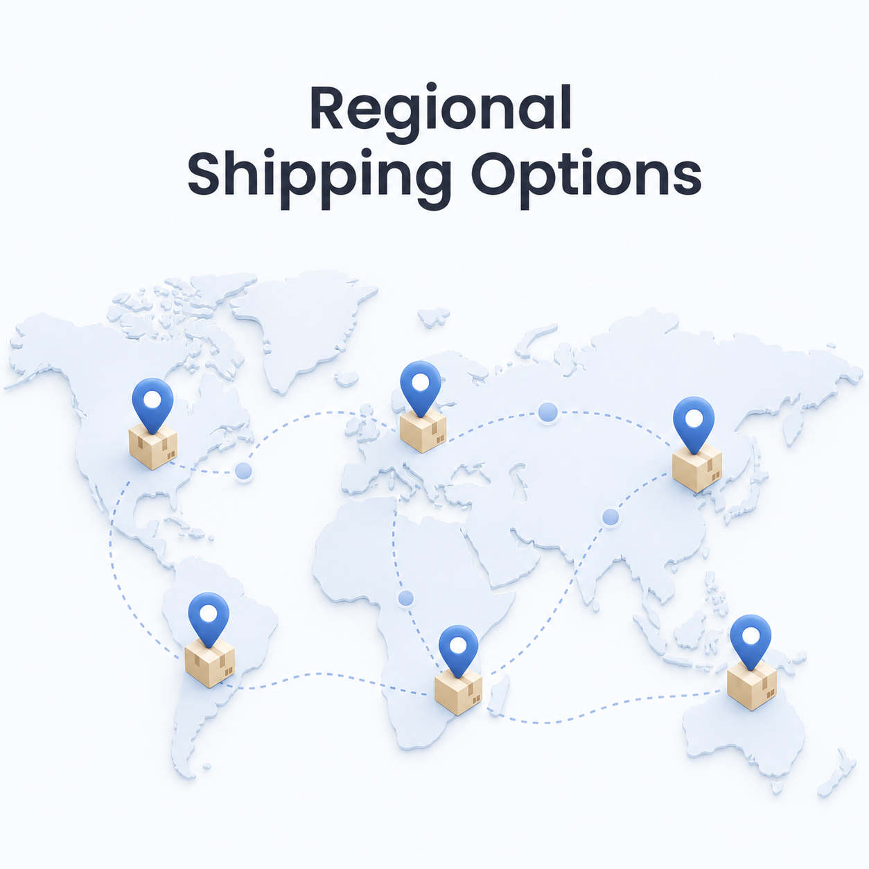 Generic regional shipping options map without marketplace logos