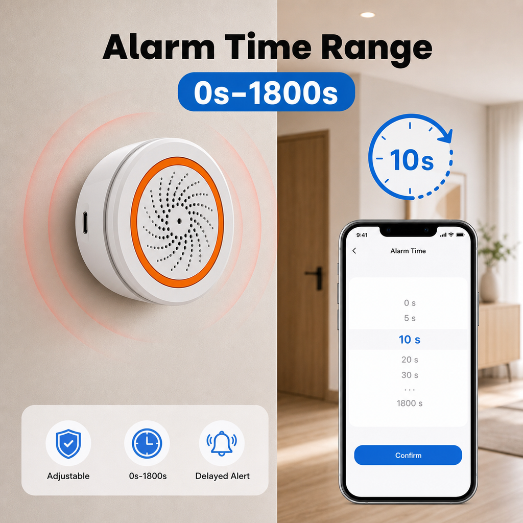 Adjustable alarm time range screen for Zigbee siren