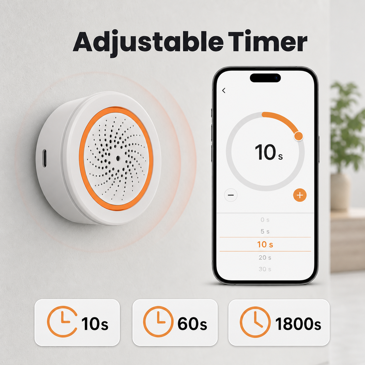 Adjustable timer setting for Zigbee siren alarm