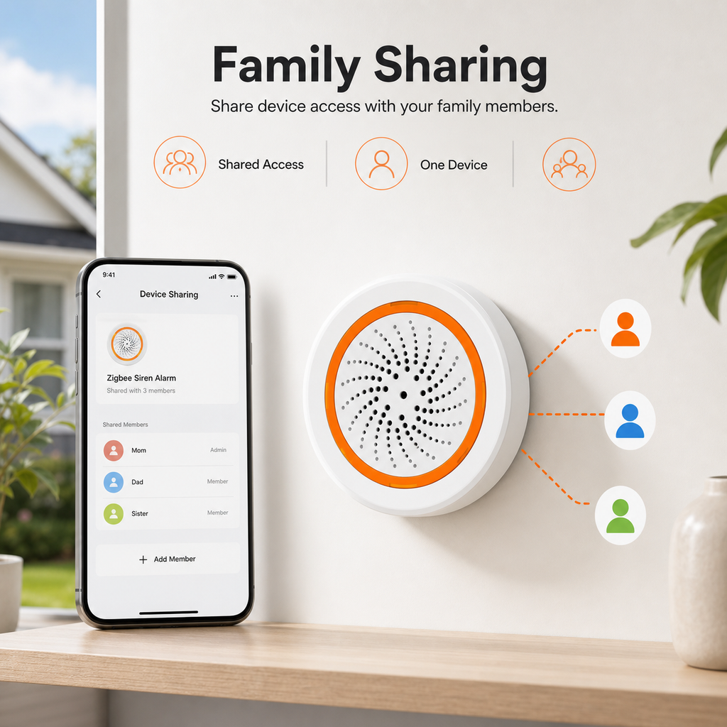 Family sharing access for one Zigbee siren device