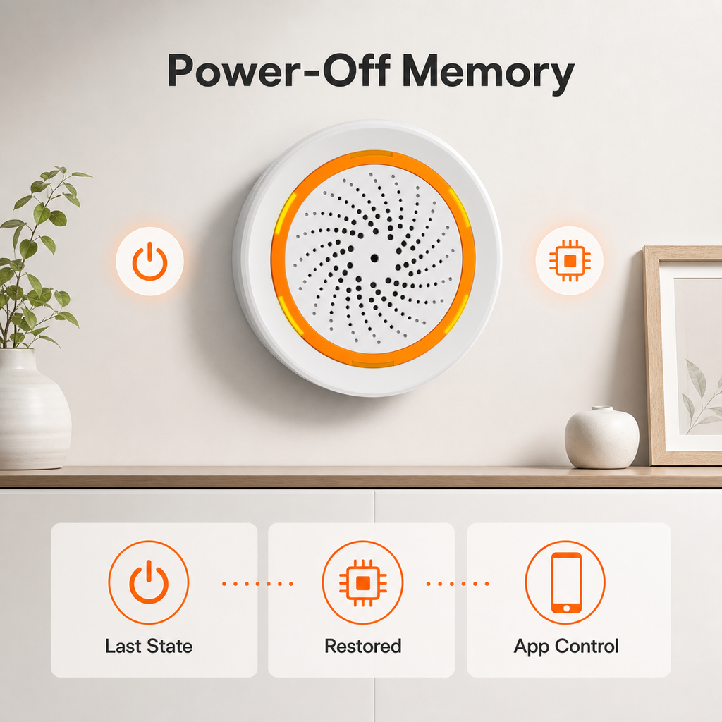 Power-off memory function for Zigbee siren alarm