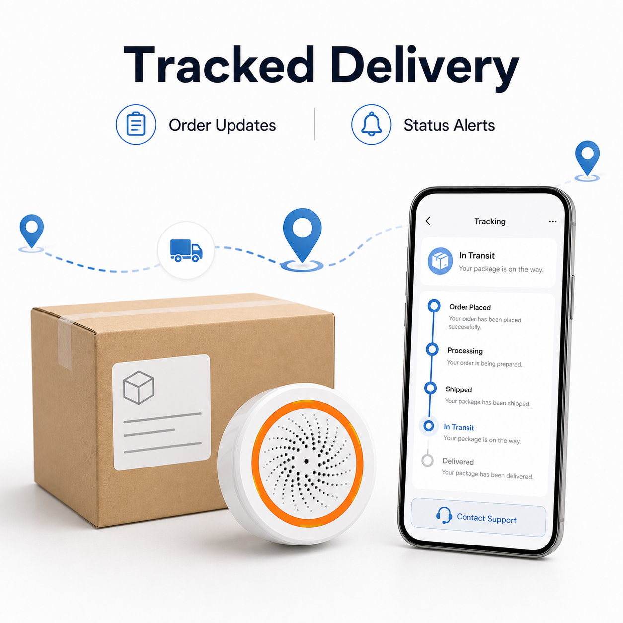 Tracked delivery and order updates visual for Zigbee siren