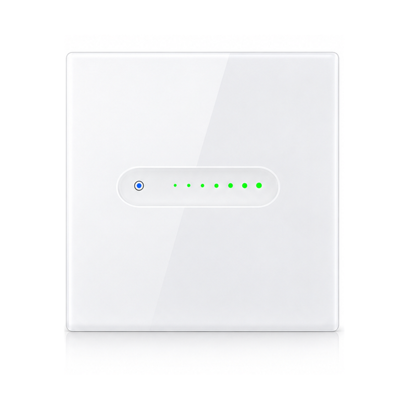 Variateur tactile NéoSlide Essential Wi-Fi blanc pur 1 canal vu de face sur fond studio blanc.
