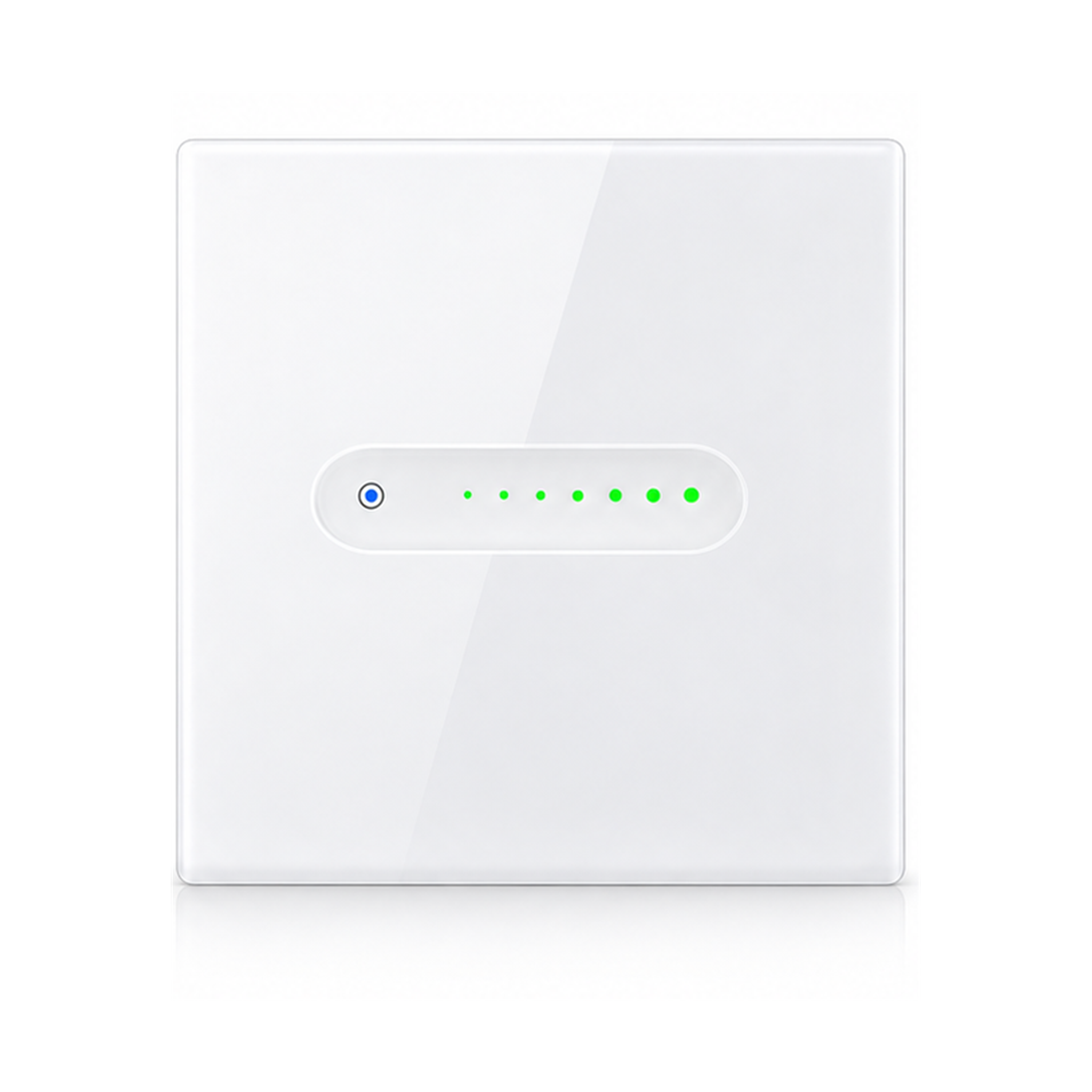 Variateur tactile NéoSlide Essential Wi-Fi blanc pur 1 canal vu de face sur fond studio blanc.