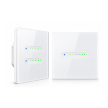 Variateurs tactiles NéoSlide Essential Wi-Fi blanc en versions 1 canal et 2 canaux sur fond studio blanc.