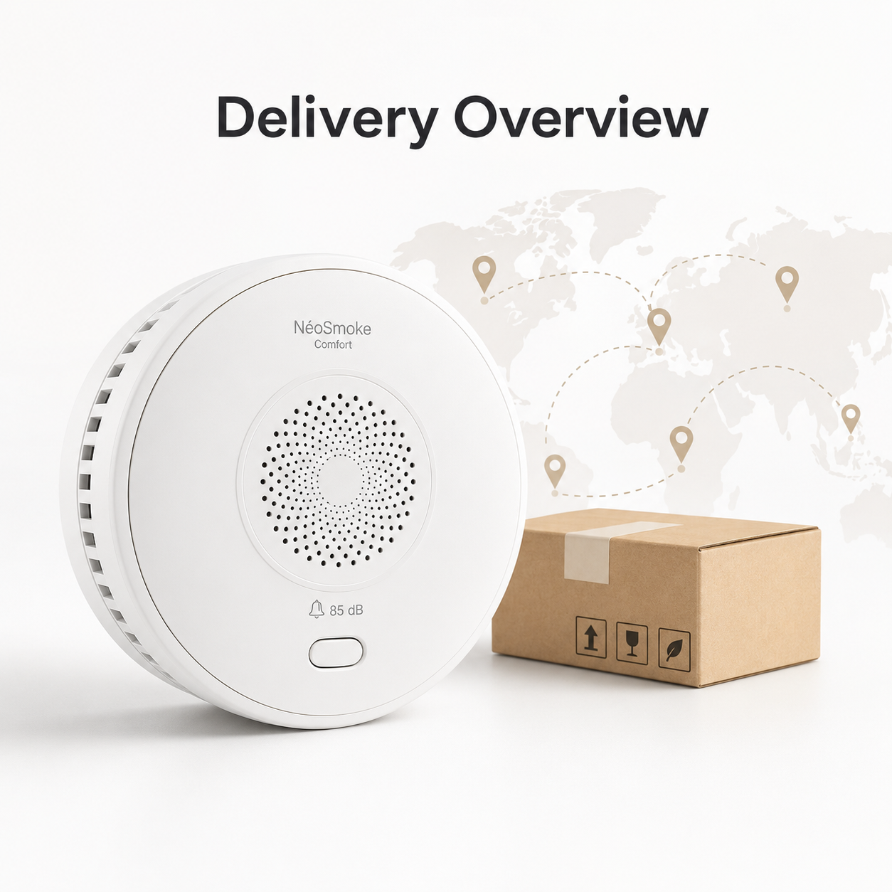 Delivery overview visual for smart smoke detector with generic route map