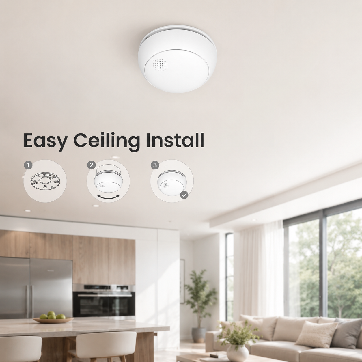 Easy ceiling installation visual for smart smoke detector