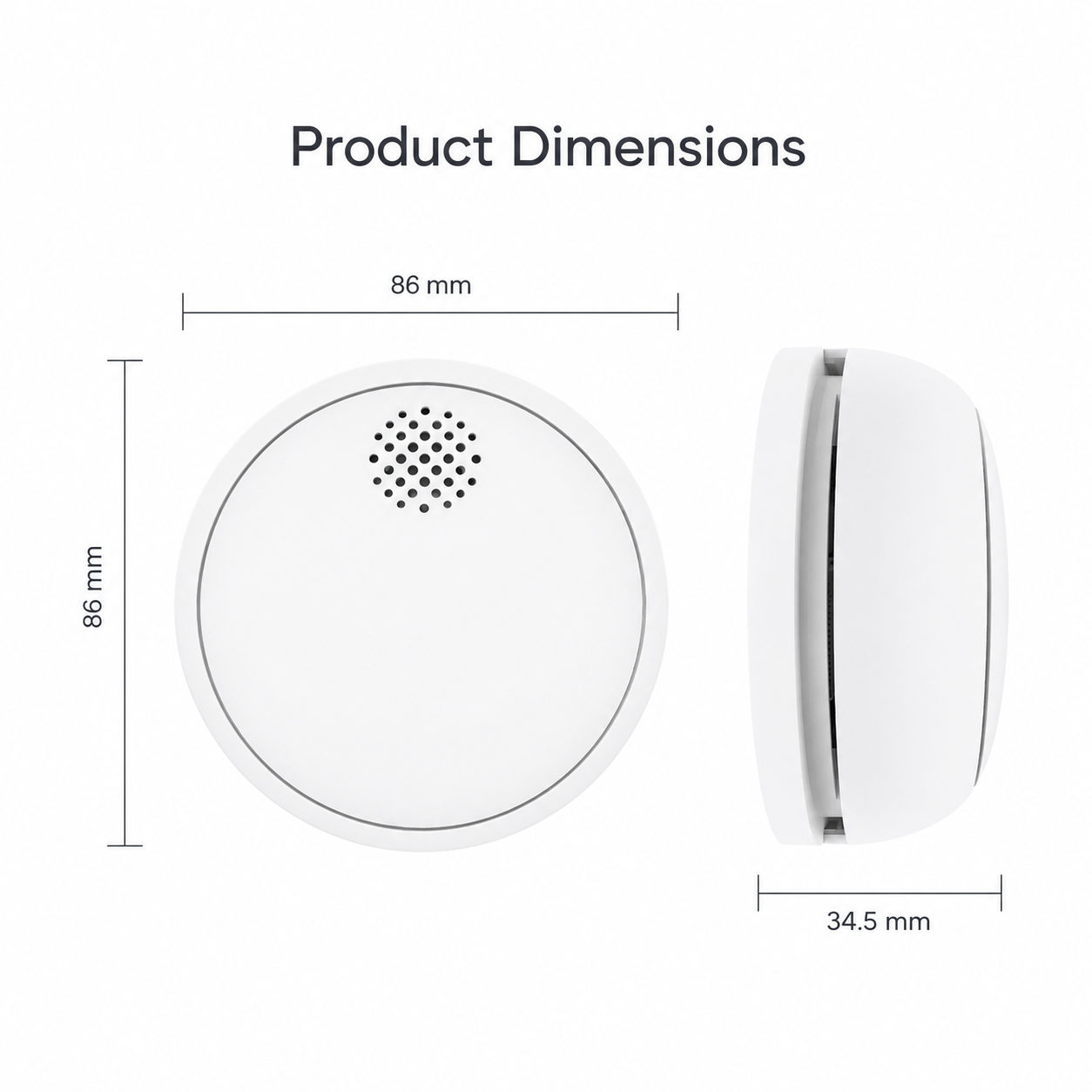Product size measurements for round smart smoke detector