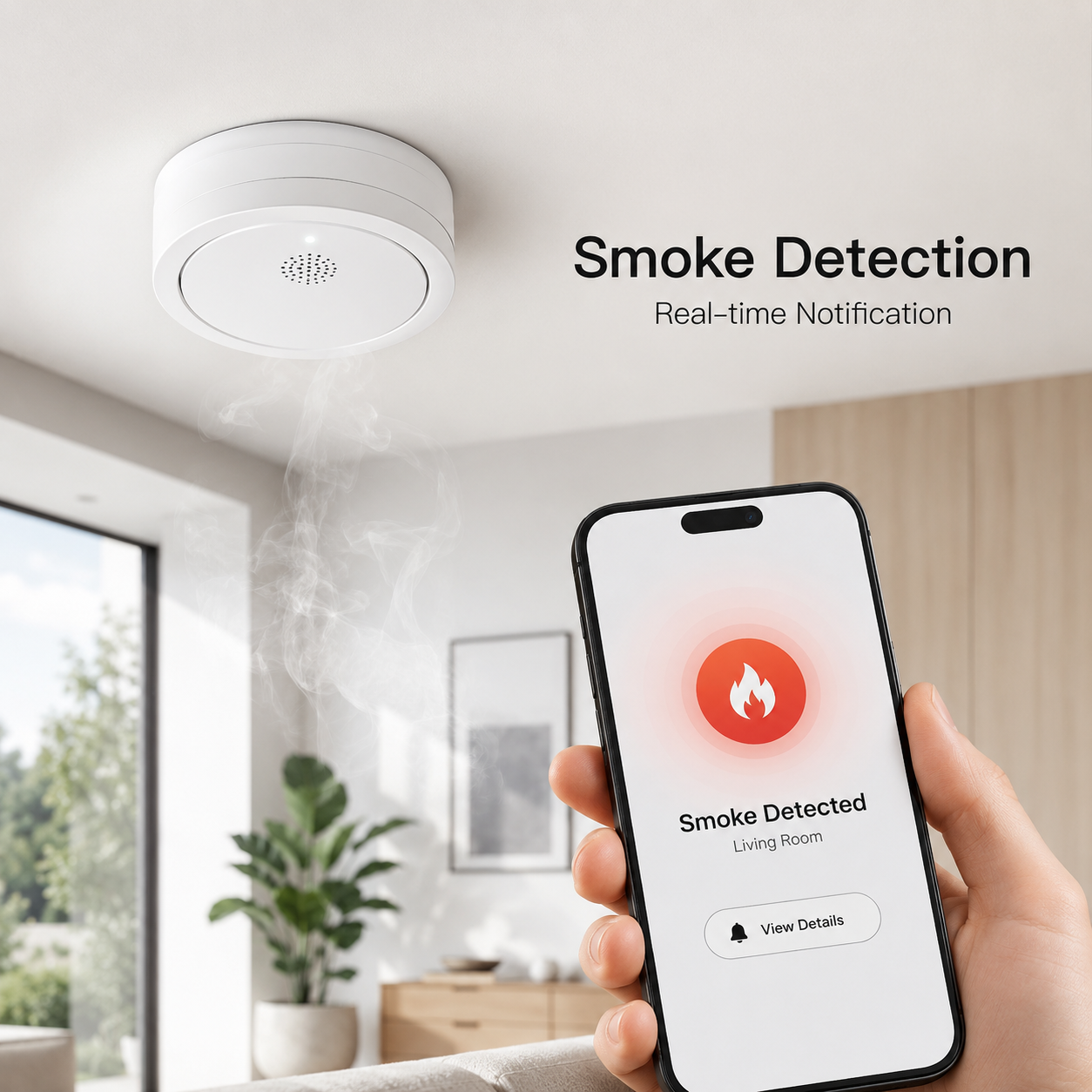 Smoke detection and real-time phone notification for smart smoke detector
