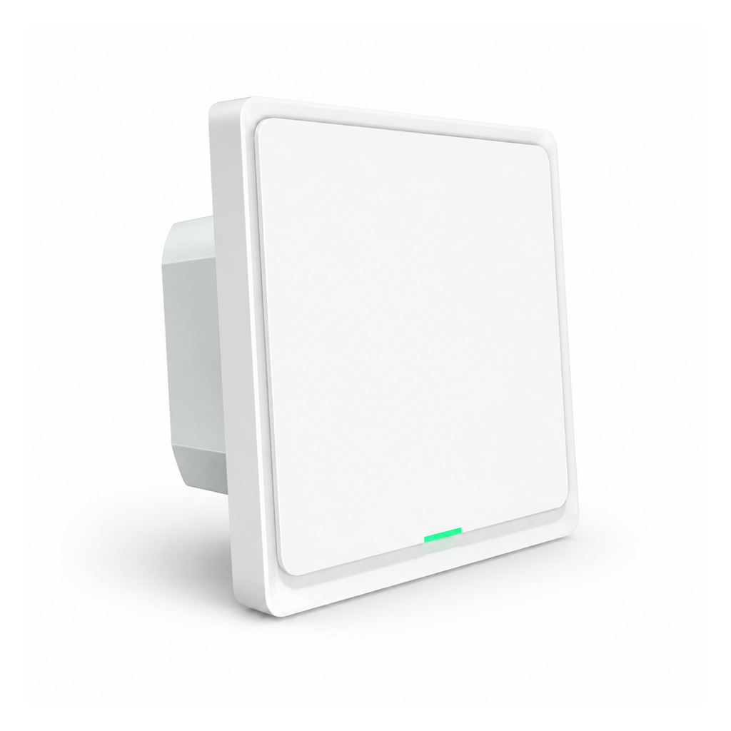 Interrupteur tactile NéoSoft Bluetooth Comfort blanc un canal sur fond blanc.
