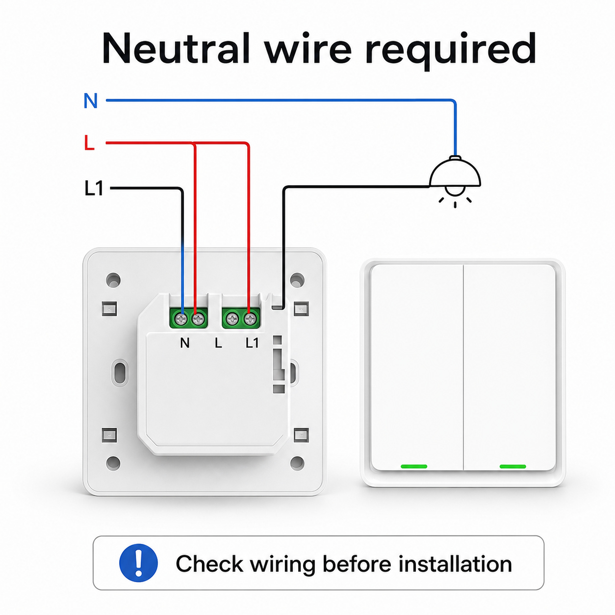 Neutral wire wiring diagram for NéoSoft Bluetooth Comfort tactile light switch