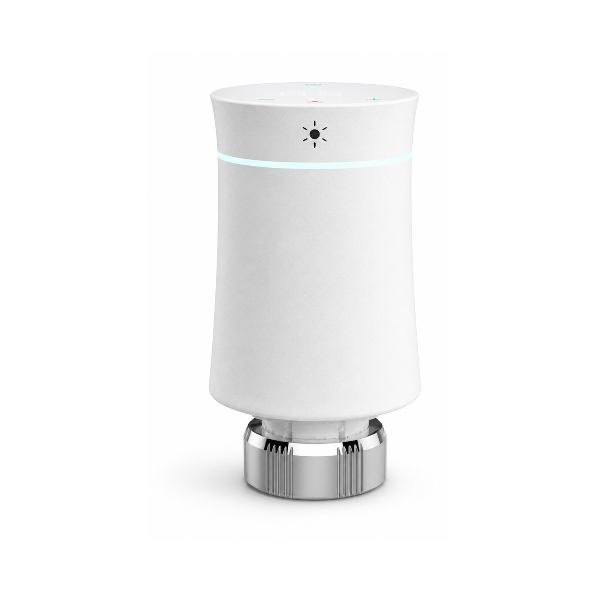 Vanne thermostatique NéoSoft Curve Comfort blanc pur vue arrière sur fond studio blanc