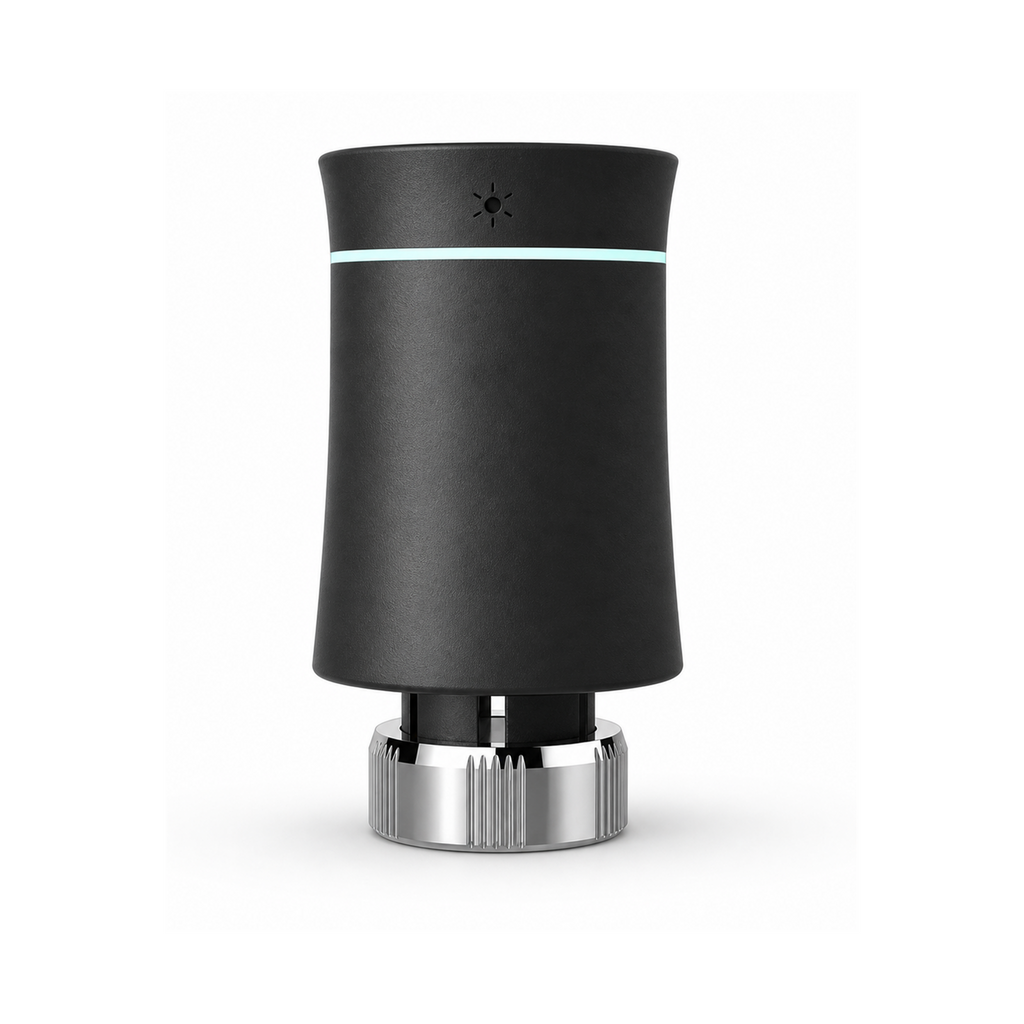 Vanne thermostatique NéoSoft Curve Comfort noir absolu vue arrière sur fond studio blanc