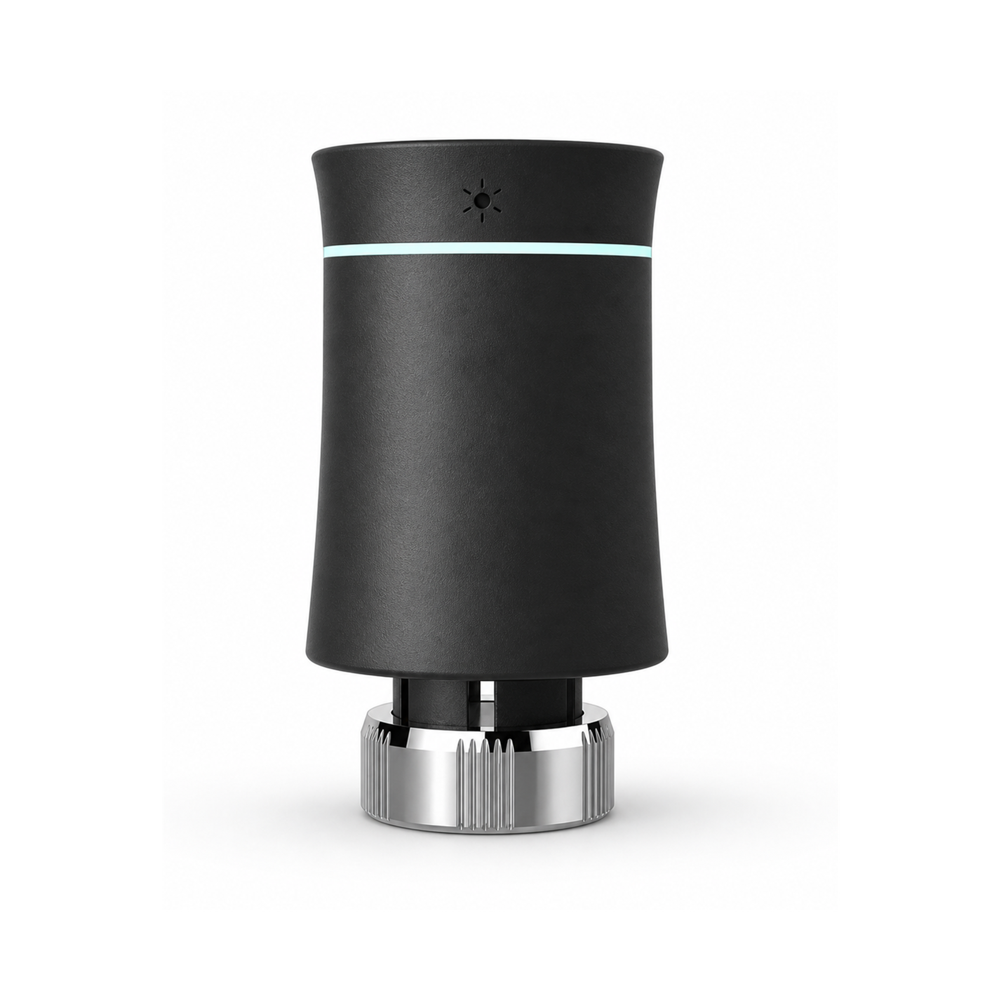 Vanne thermostatique NéoSoft Curve Comfort noir absolu vue arrière sur fond studio blanc