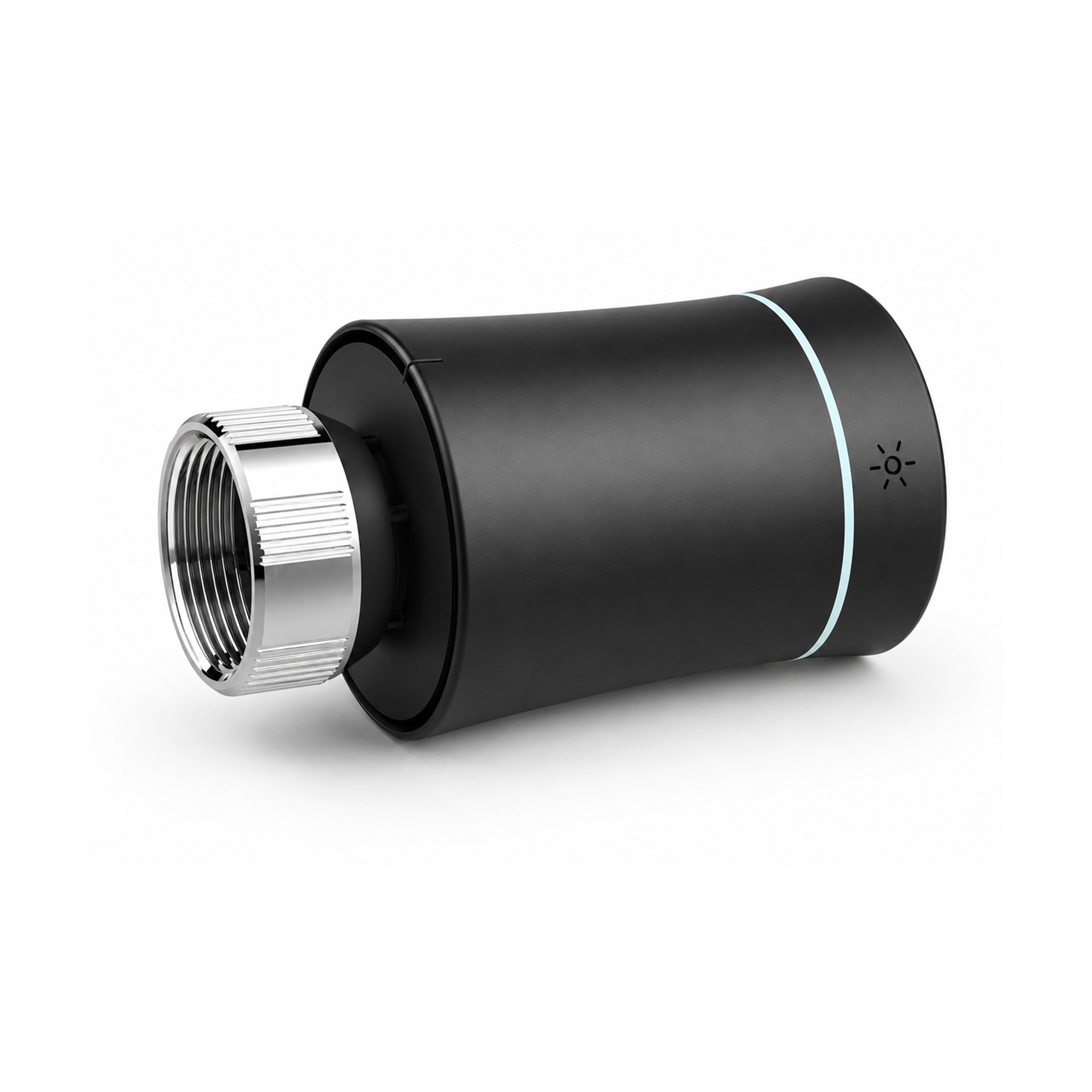 Vanne thermostatique NéoSoft Curve Comfort noir absolu vue de côté sur fond studio blanc