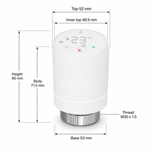 Dimension diagram for smart thermostatic radiator valve with M30 x 1.5 thread