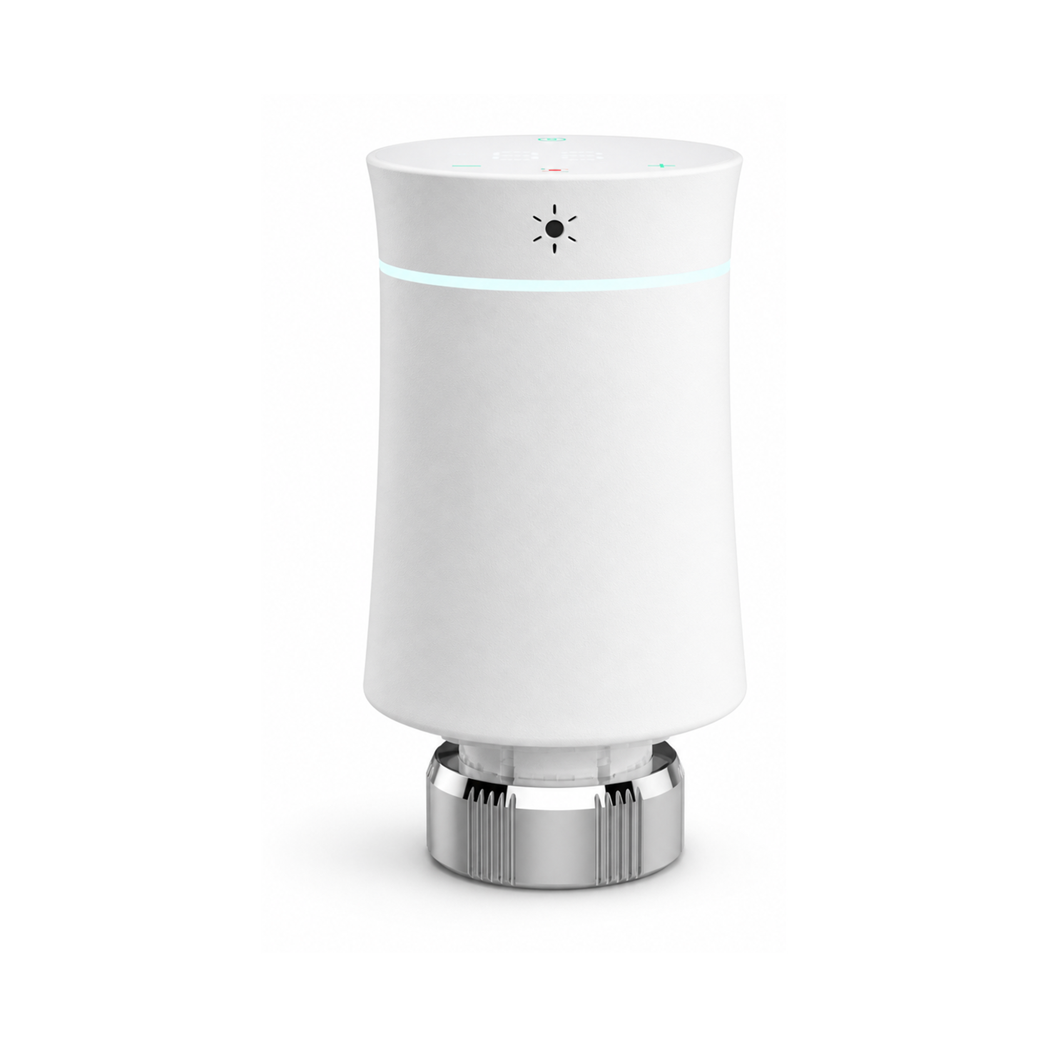 Vanne thermostatique NéoSoft Curve Comfort blanc pur vue arrière sur fond studio blanc