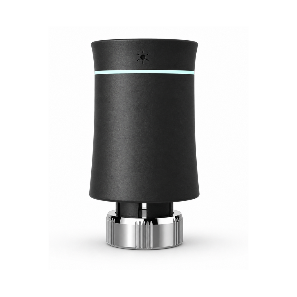Vanne thermostatique NéoSoft Curve Comfort noir absolu vue arrière sur fond studio blanc