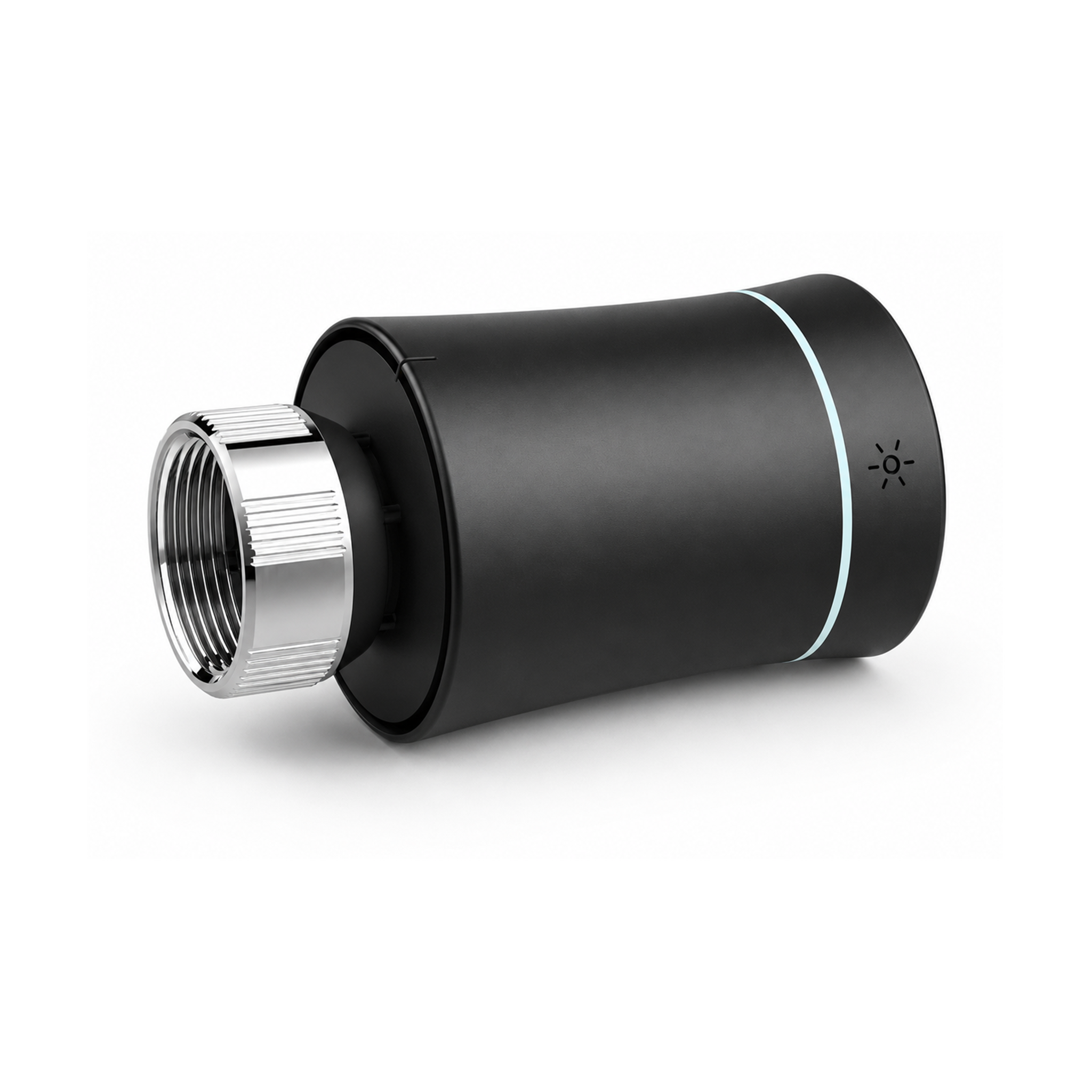 Vanne thermostatique NéoSoft Curve Comfort noir absolu vue de côté sur fond studio blanc
