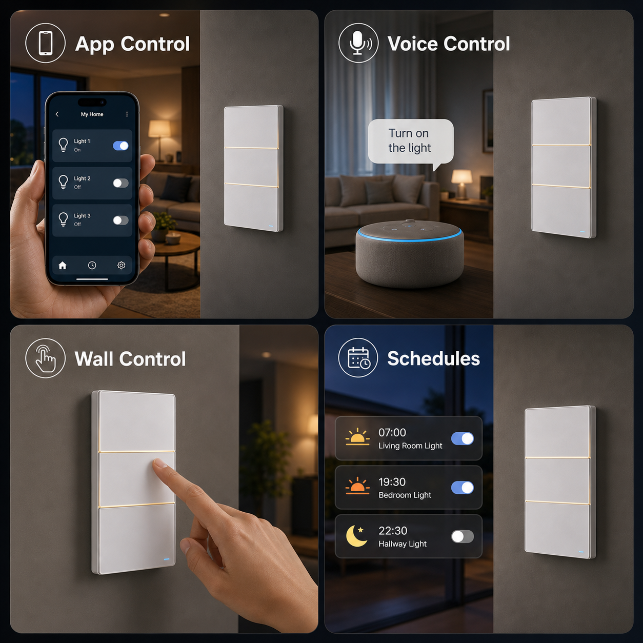 NéoSoft Essential smart switch controls by app voice wall touch and schedules