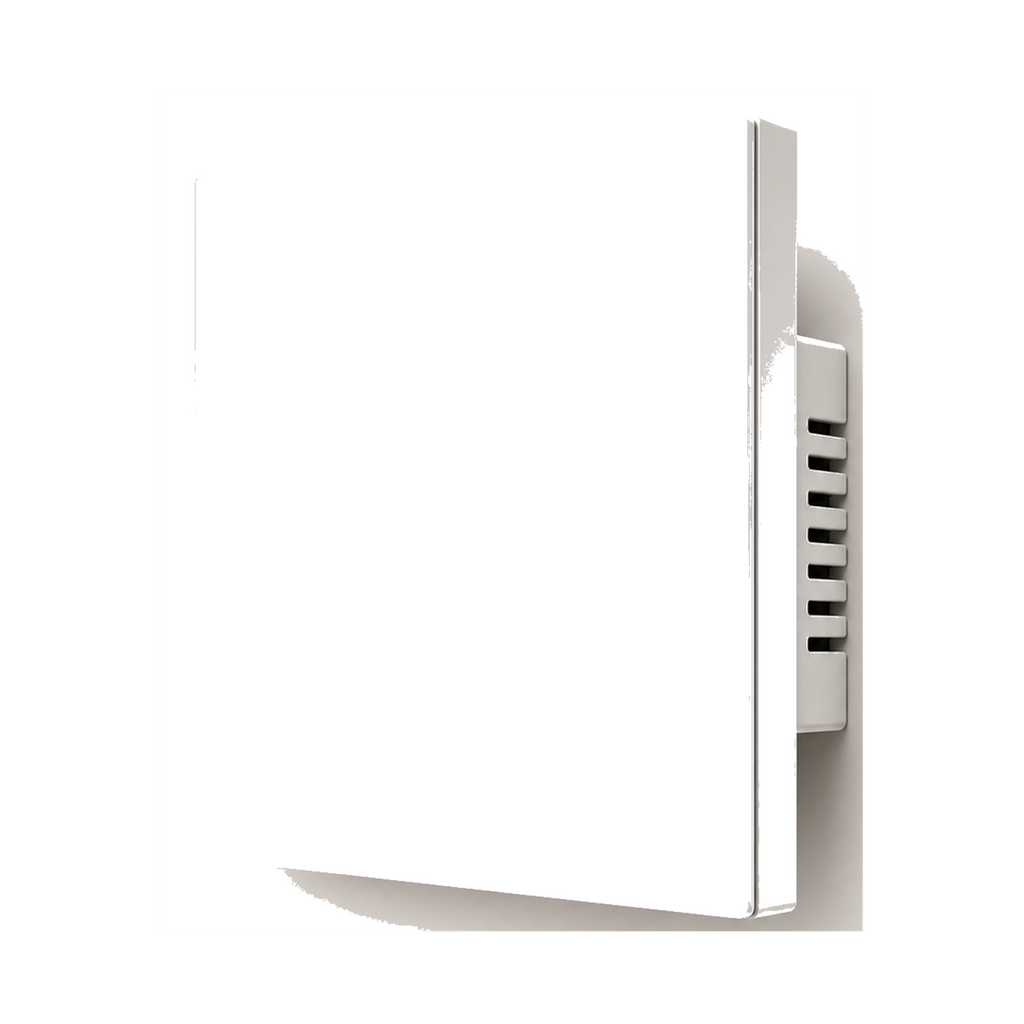 Interrupteur connecte Zigbee NeoSoft Essential blanc pur a un canal sur fond studio blanc.