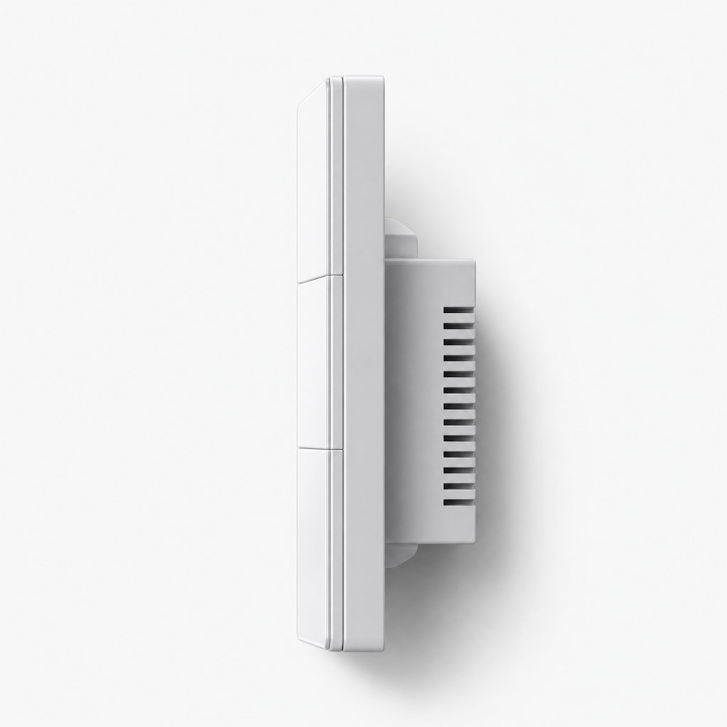 Slim side profile of NéoSoft Essential smart switch with rear module