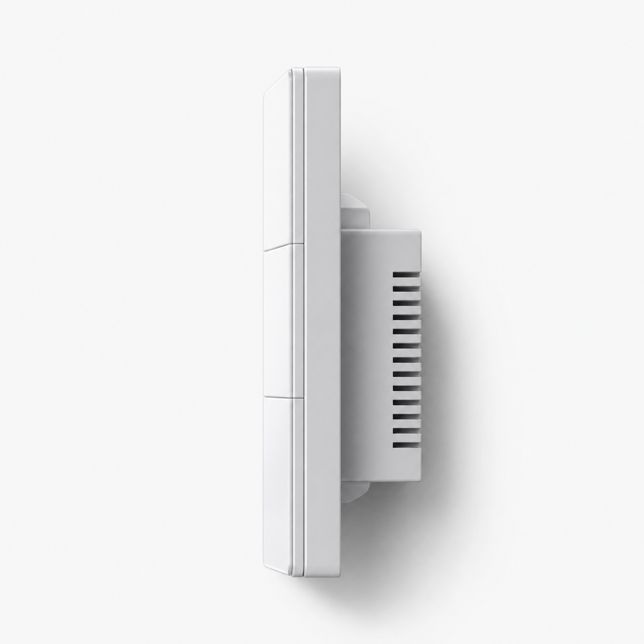 Slim side profile of NéoSoft Essential smart switch with rear module
