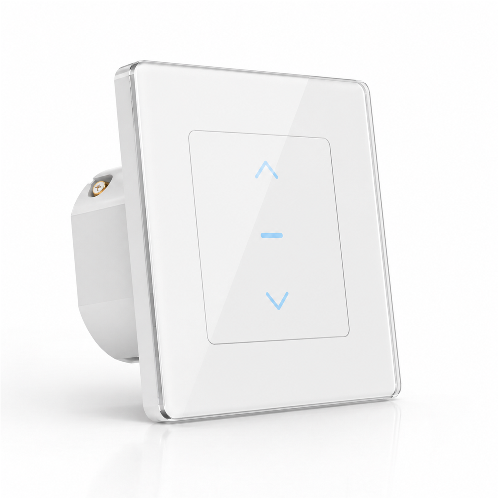 Interrupteur de volets WiFi Soft Touch blanc sur fond blanc.