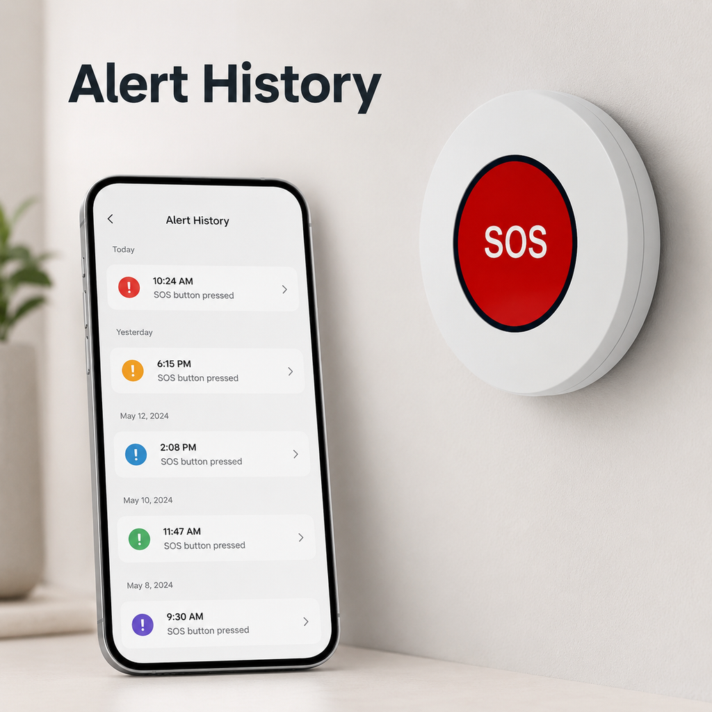 Alert history records shown in generic mobile app for SOS button